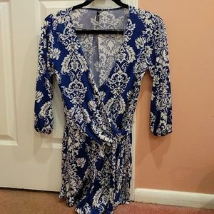 Blue and white romper with side-front tie